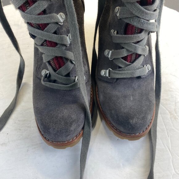 UGG Australia Boots Women sz 8 gray/burgundy zip Lace Up Combat Heel Ladies - Picture 13 of 16